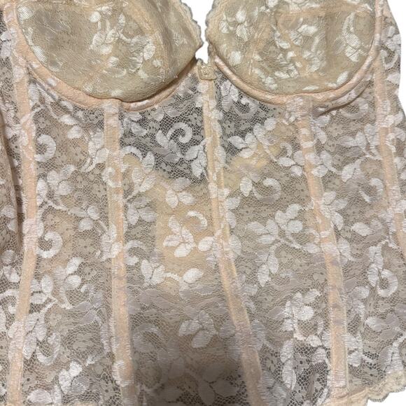 Frederick’s of Hollywood VTG Lace Bustier Corset 36B Ivory Garter Lingerie Y2K - Picture 2 of 7